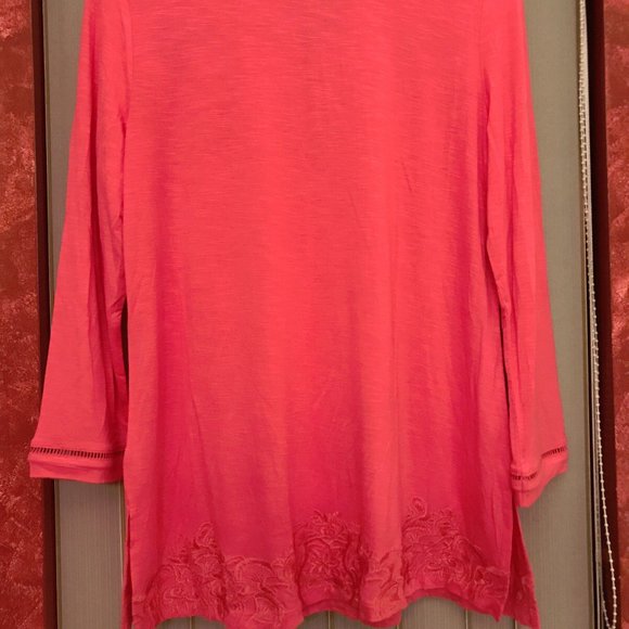 RAFAELLA 3/4 Sleeve Embroidered Knit Top  Small - Honeysuckle - New With Tags - Picture 5 of 5